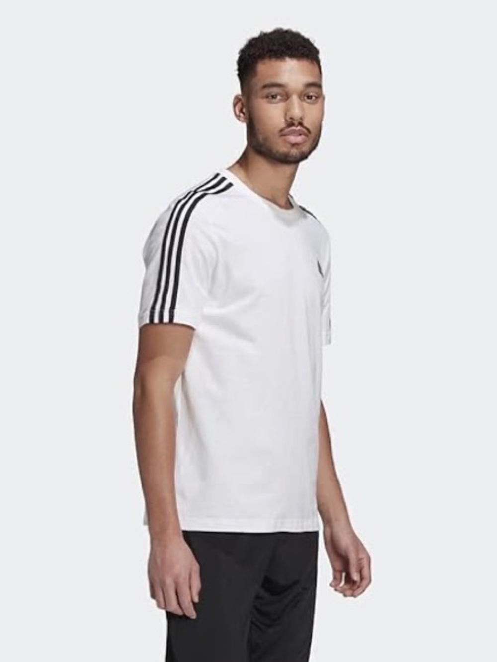 adidas White Tee with Black Striped Shoulders size L